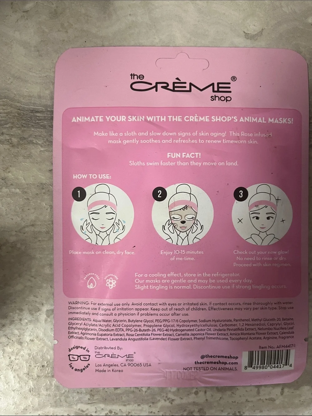 Slow Down, Skin! Animated Sloth Face Mask - Pink
